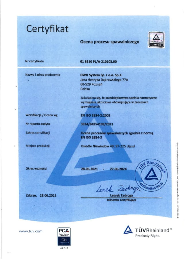 Certyfikat ISO 3834 [PL]
