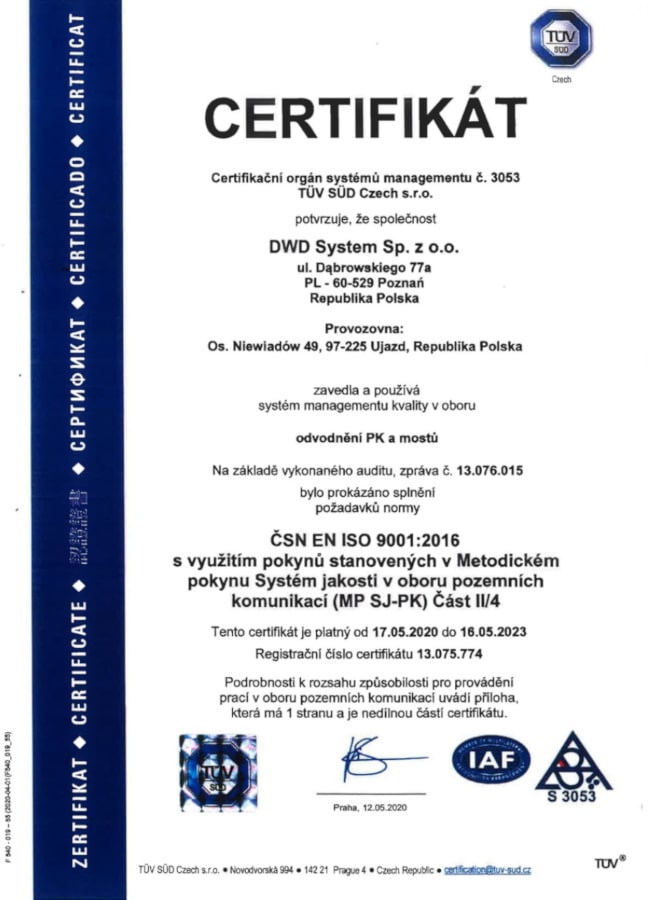 Certificate ISO 9001:20016 [CZ]