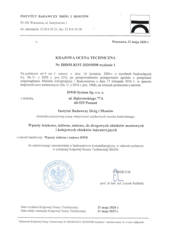 Krajowa Ocena Techniczna KOT-2020/0508