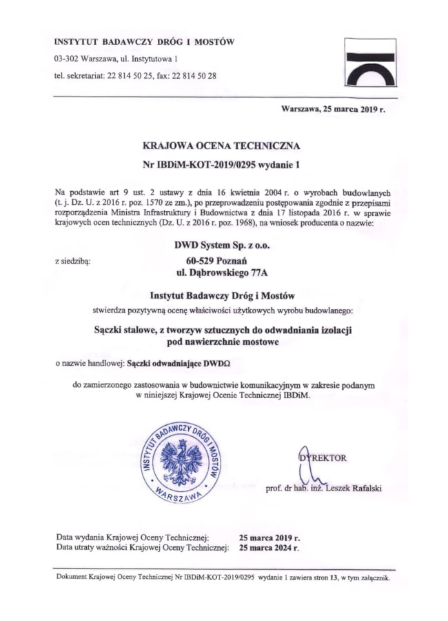 Krajowa Ocena Techniczna KOT-2019/0295