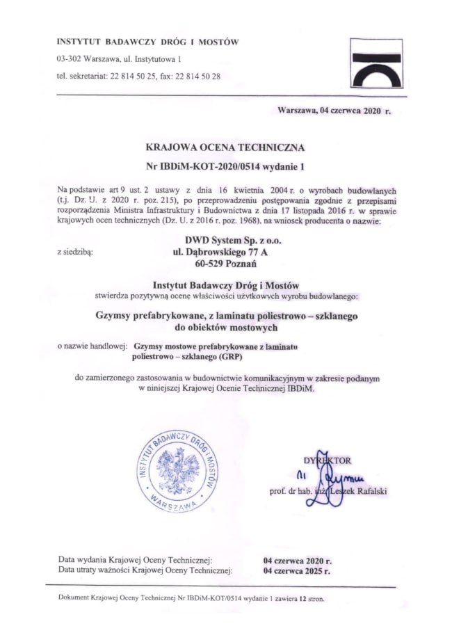 Krajowa Ocena Techniczna KOT-2020/0514